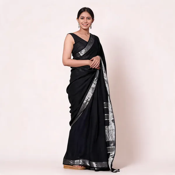 Black_And_Silver_Premium_Cotton_Linen_Saree_For_Women