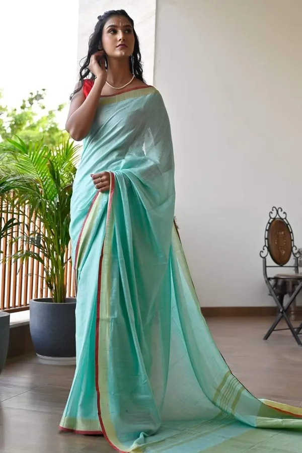 Turquoise_Premium_Cotton_Linen_Saree_For_Women