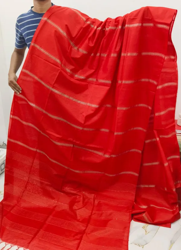Red_Silk_Staple_Saree_with_Blouse_piece_