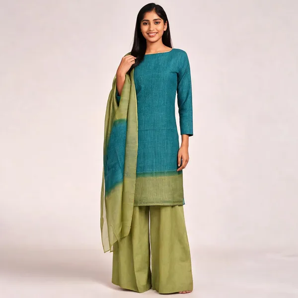 Green_And_Teal_Premium_Bamboo_Silk_Suit_Unstitched_Suit_Set_For_Women