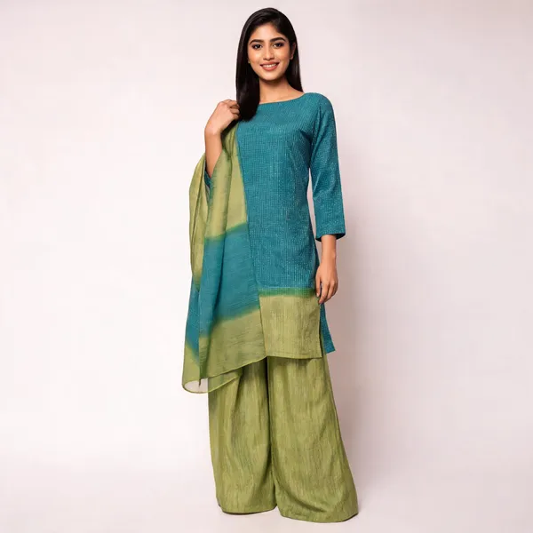 Green_And_Teal_Premium_Bamboo_Silk_Suit_Unstitched_Suit_Set_For_Women