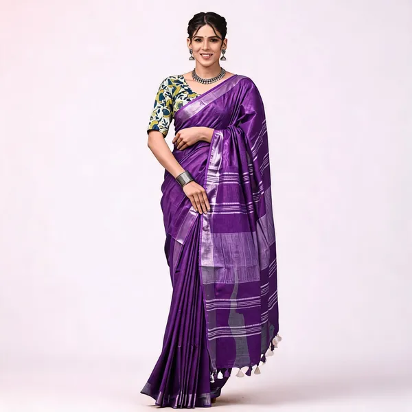 Purple_Premium_Cotton_Linen_Saree_For_Women