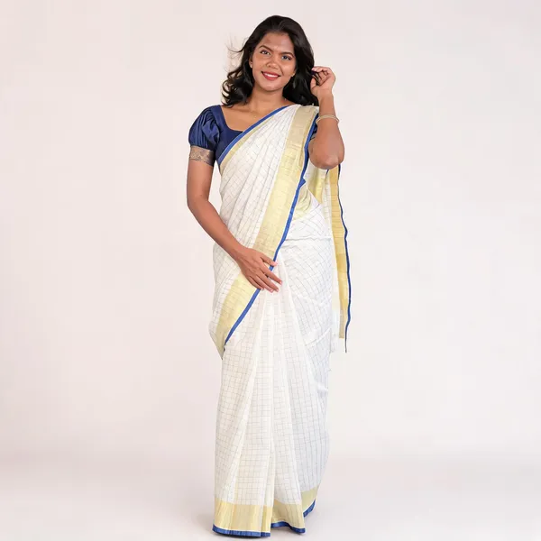 White_And_Blue_Premium_Linen_Saree_For_Women