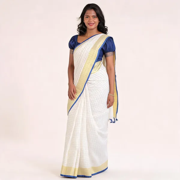 White_And_Blue_Premium_Linen_Saree_For_Women