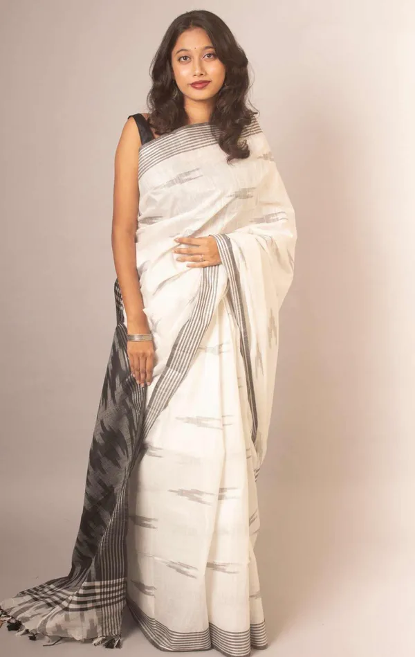 White_Premium_Cotton_Slub_Saree_For_Women