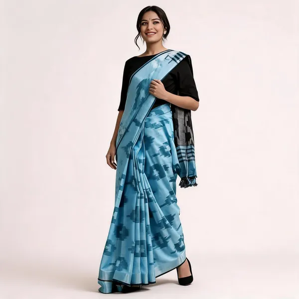 Blue_Premium_Cotton_Slub_Saree_For_Women