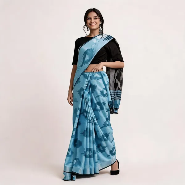 Blue_Premium_Cotton_Slub_Saree_For_Women
