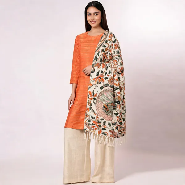 Orange_And_Cream_Premium_Cotton_Dupion_Unstitched_Suit_Set_For_Women