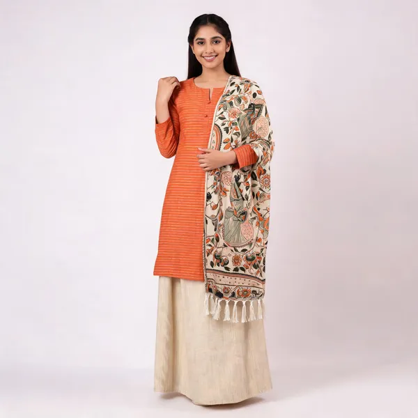 Orange_And_Cream_Premium_Cotton_Dupion_Unstitched_Suit_Set_For_Women