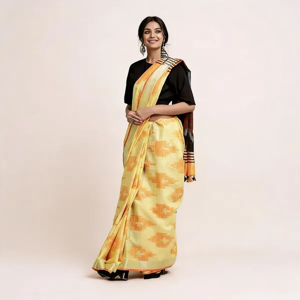 Yellow_Premium_Cotton_Slub_Saree_For_Women