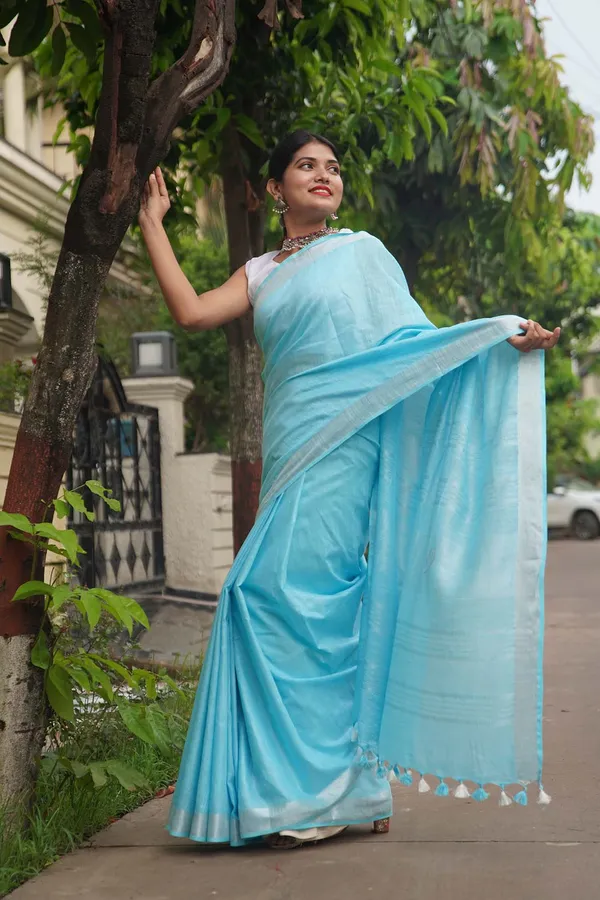 Sky_Blue_Premium_Cotton_Linen_Saree_For_Women