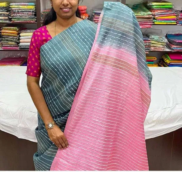 Pink_And_Grey_Premium_Kota_Silk_And_Bamboo_Silk_Saree_For_Women