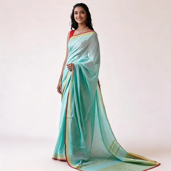 Turquoise_Premium_Cotton_Linen_Saree_For_Women