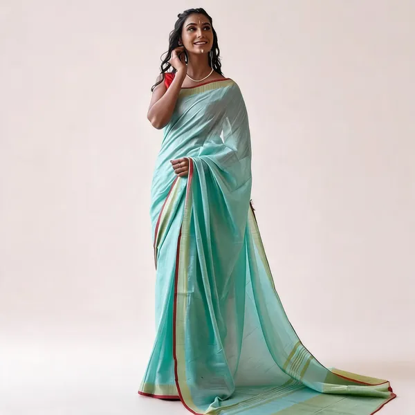 Turquoise_Premium_Cotton_Linen_Saree_For_Women