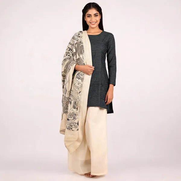 Black_And_Cream_Premium_Cotton_Dupion_Unstitched_Suit_Set_For_Women