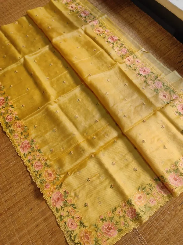 Yellow_Kota_Doria_with_Floral_Embroidery_Saree