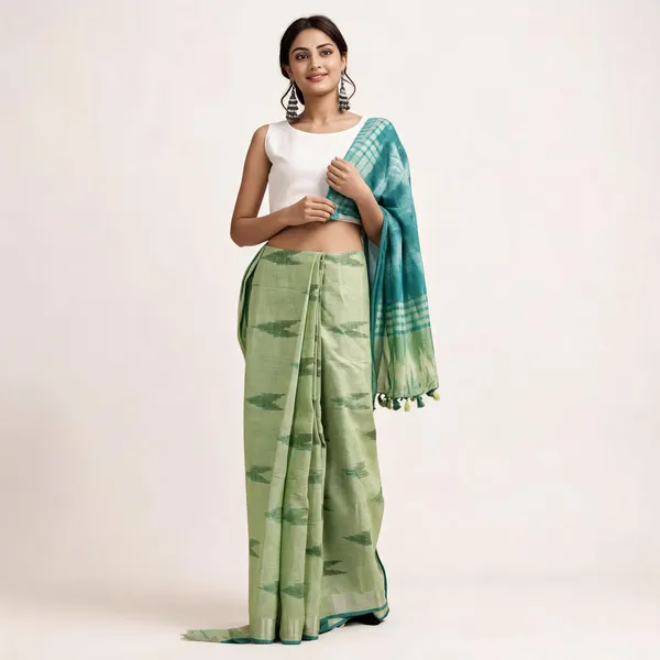 Green_Premium_Cotton_Slub_Saree_For_Women
