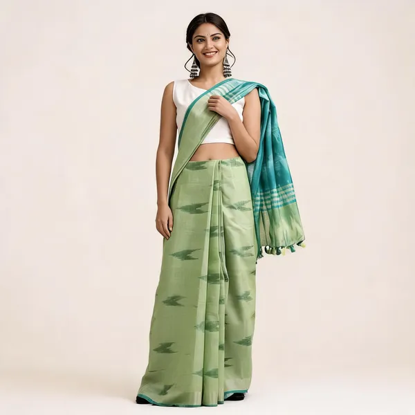 Green_Premium_Cotton_Slub_Saree_For_Women