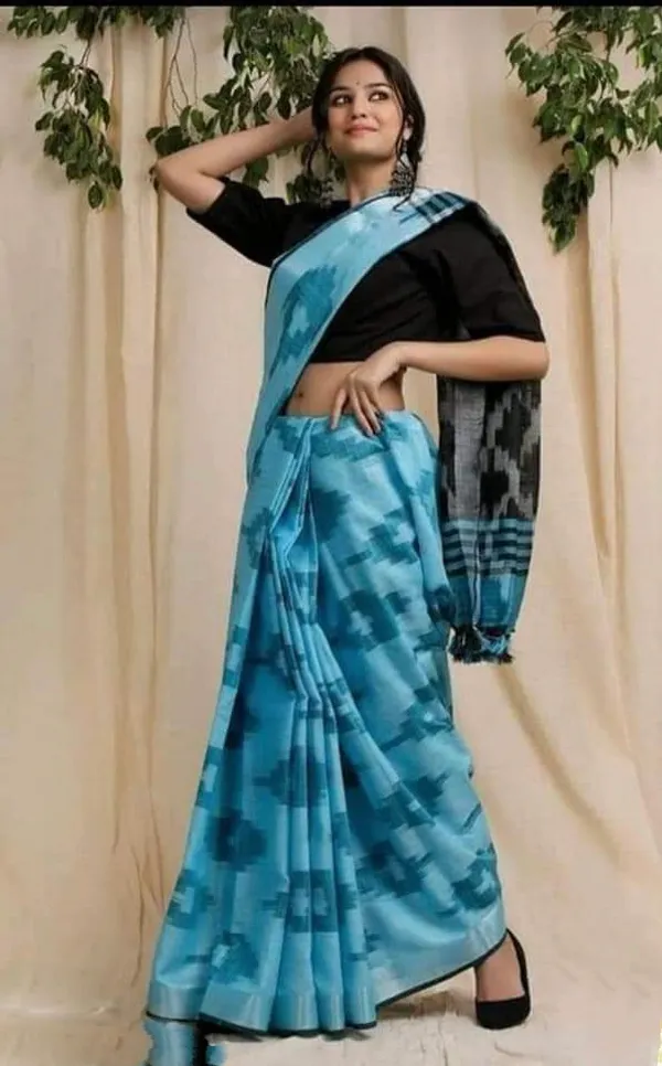 Blue_Premium_Cotton_Slub_Saree_For_Women