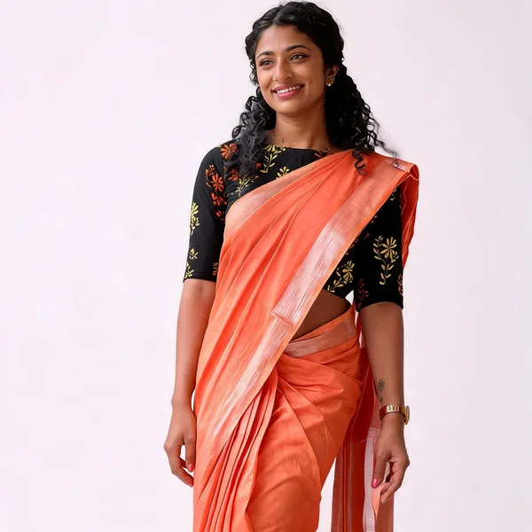 Black_And_Orange_Premium_Cotton_Linen_Saree_For_Women