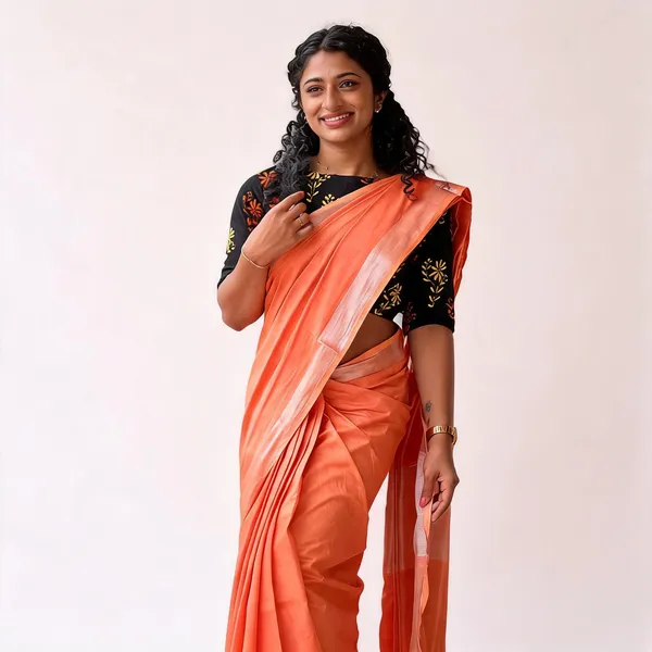 Black_And_Orange_Premium_Cotton_Linen_Saree_For_Women