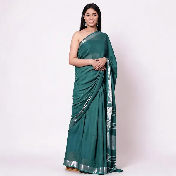 Teal_And_Silver_Premium_Cotton_Linen_Saree_For_Women