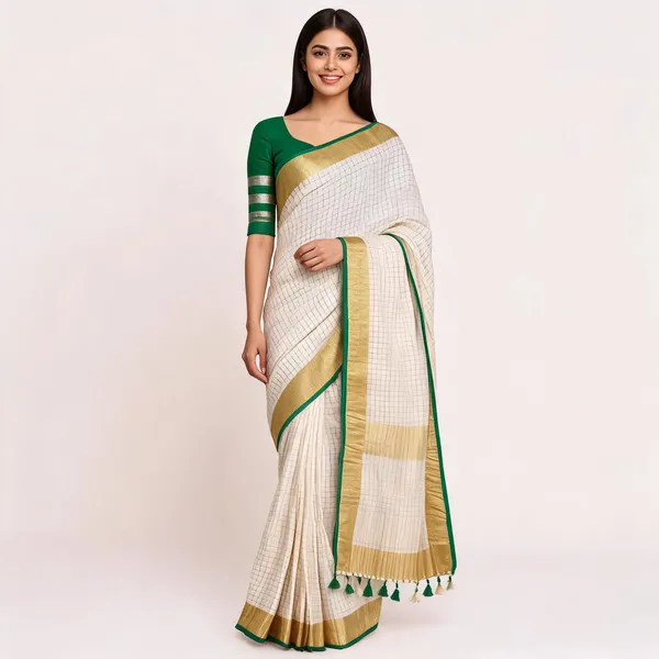 White_And_Green_Premium_Linen_By_Linen_Saree_For_Women