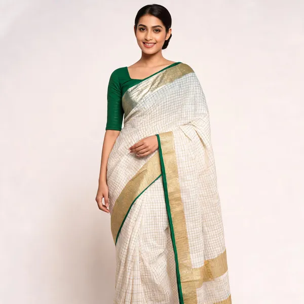 White_And_Green_Premium_Linen_By_Linen_Saree_For_Women