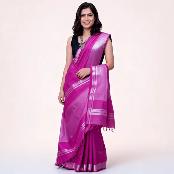 Pink_And_Silver_Premium_Cotton_Linen_Saree_For_Women