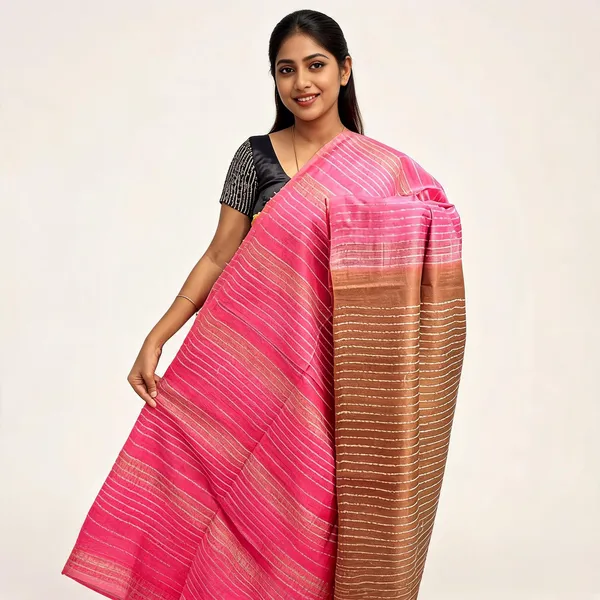 Pink_And_Brown_Premium_Kota_Silk_And_Bamboo_Silk_Saree_For_Women