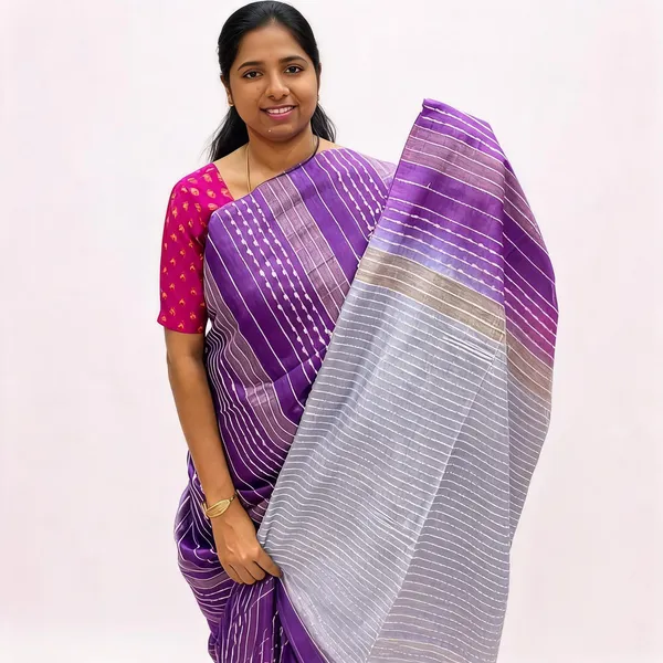 Purple_And_Silver_Premium_Kota_Silk_And_Bamboo_Silk_Saree_For_Women