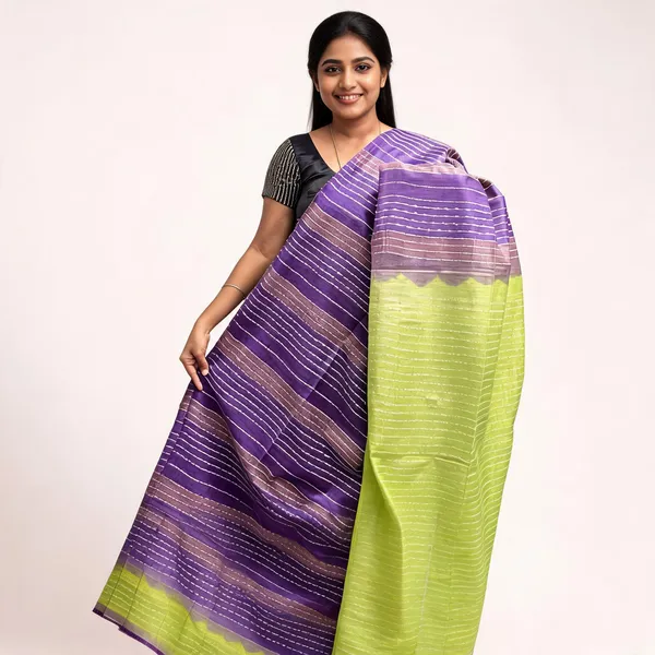 Green_And_Purple_Premium_Kota_Silk_And_Bamboo_Silk_Saree_For_Women