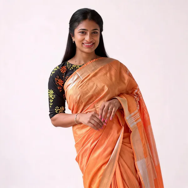 Black_And_Orange_Premium_Cotton_Linen_Saree_For_Women