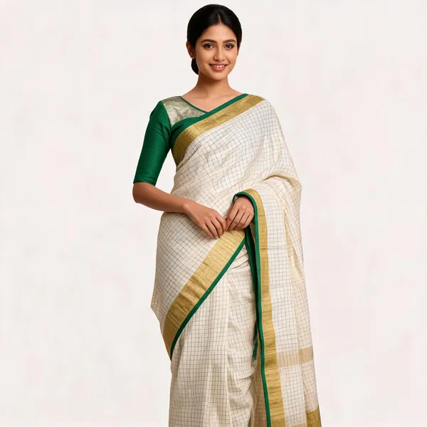 White_And_Green_Premium_Linen_Saree_For_Women