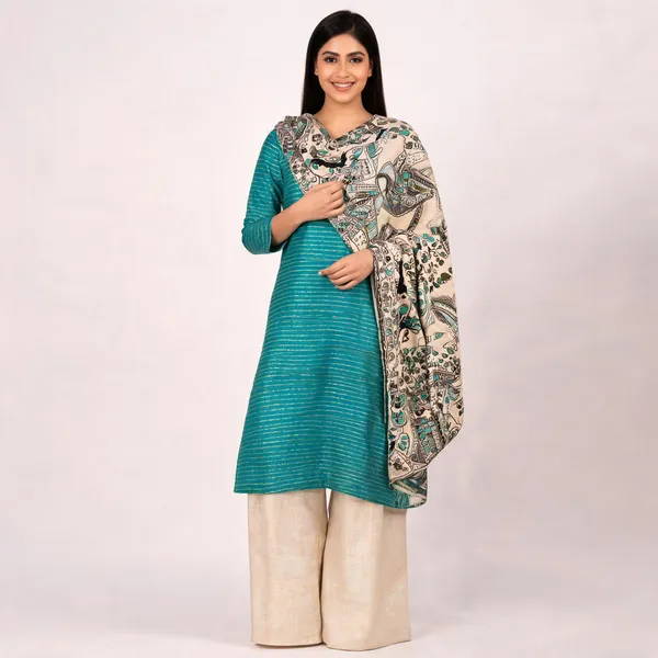 Beige_And_Turquoise_Premium_Cotton_Dupion_Unstitched_Suit_Set_For_Women