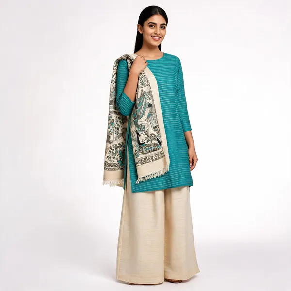Beige_And_Turquoise_Premium_Cotton_Dupion_Unstitched_Suit_Set_For_Women