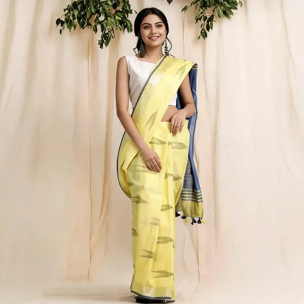 Yellow_Premium_Cotton_Slub_Saree_For_Women
