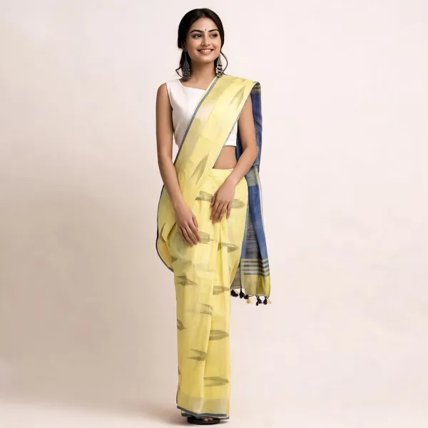 Yellow_Premium_Cotton_Slub_Saree_For_Women