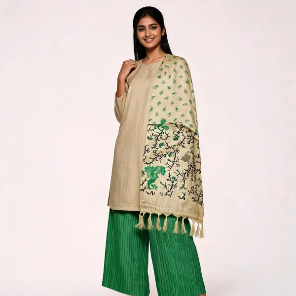 Green_And_Beige_Premium_Cotton_Dupion_Unstitched_Suit_Set_For_Women