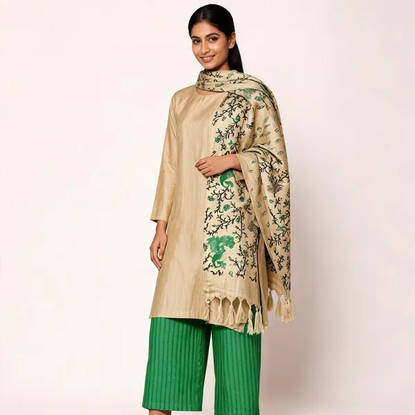 Green_And_Beige_Premium_Cotton_Dupion_Unstitched_Suit_Set_For_Women