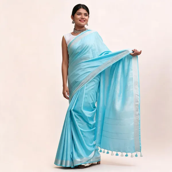 Sky_Blue_Premium_Cotton_Linen_Saree_For_Women