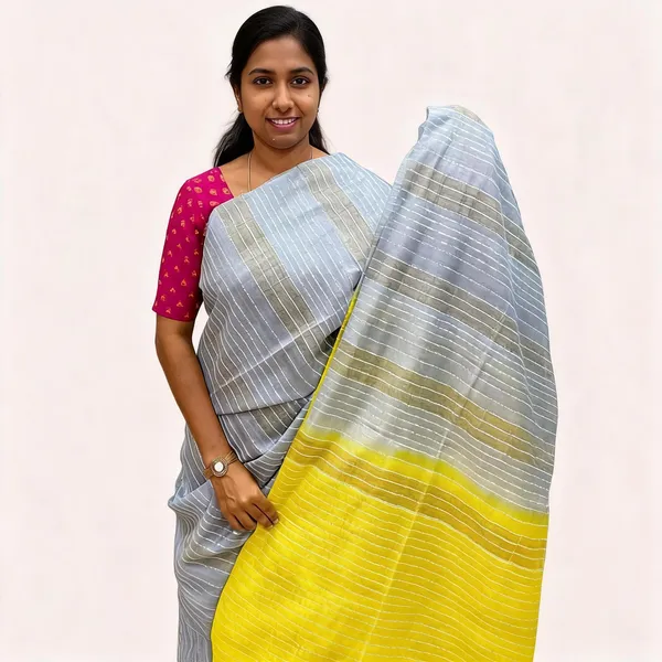 Yellow_And_Grey_Premium_Kota_Silk_And_Bamboo_Silk_Saree_For_Women