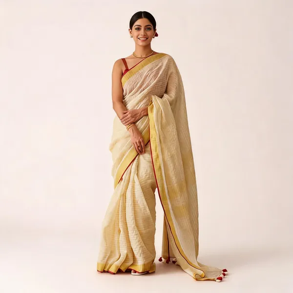 Cream_Premium_Linen_By_Linen_Saree_For_Women