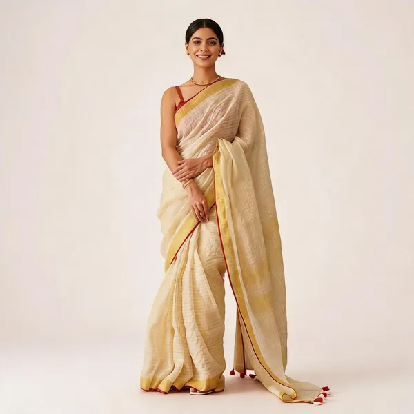 Cream_Premium_Linen_By_Linen_Saree_For_Women