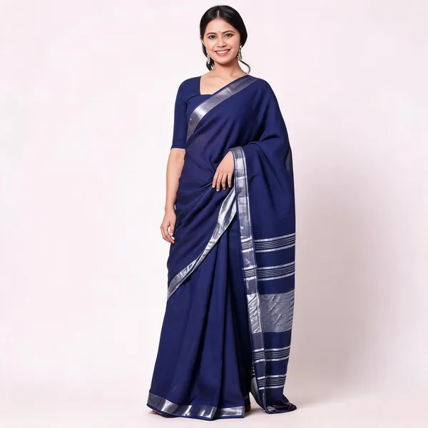 Navy_Blue_Premium_Cotton_Linen_Saree_For_Women