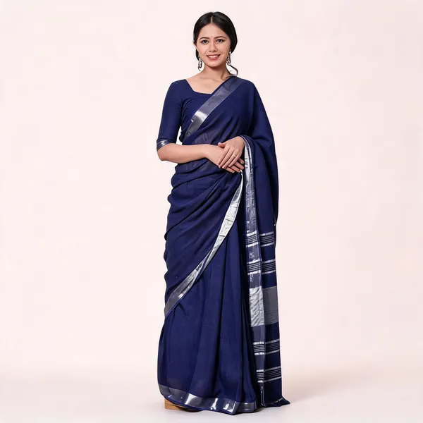 Navy_Blue_Premium_Cotton_Linen_Saree_For_Women