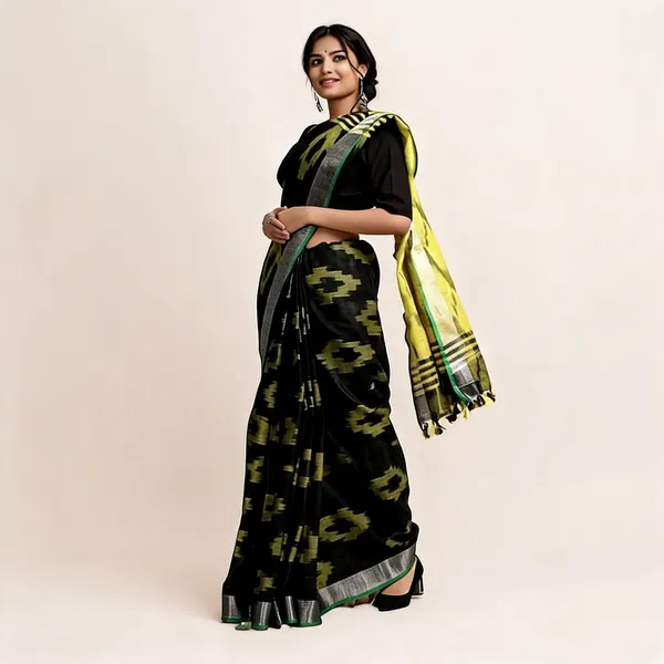 Black_And_Yellow_Premium_Cotton_Slub_Saree_For_Women