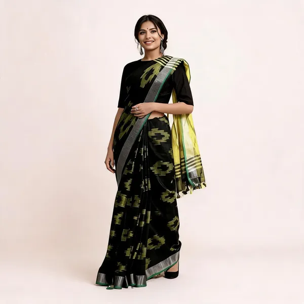 Black_And_Yellow_Premium_Cotton_Slub_Saree_For_Women