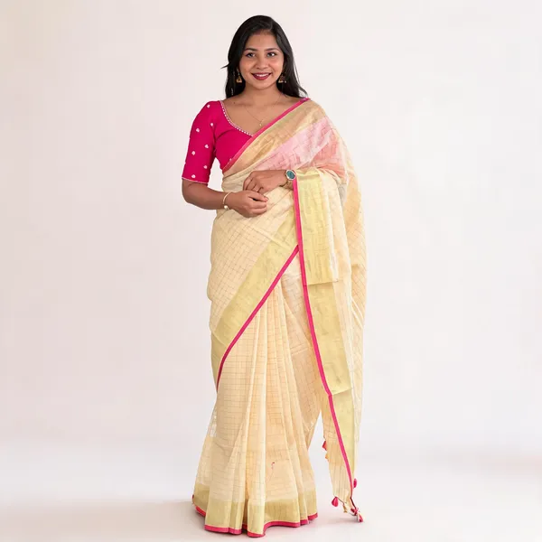 Pink_And_Cream_Premium_Linen_Saree_For_Women