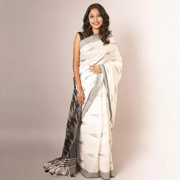 White_Premium_Cotton_Slub_Saree_For_Women